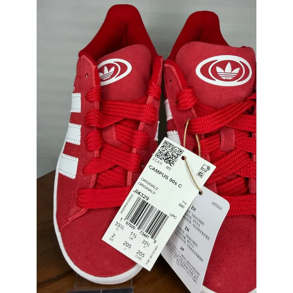 Adidas Campus 00s Kids Size 2 Red White Suede Sneakers NW
